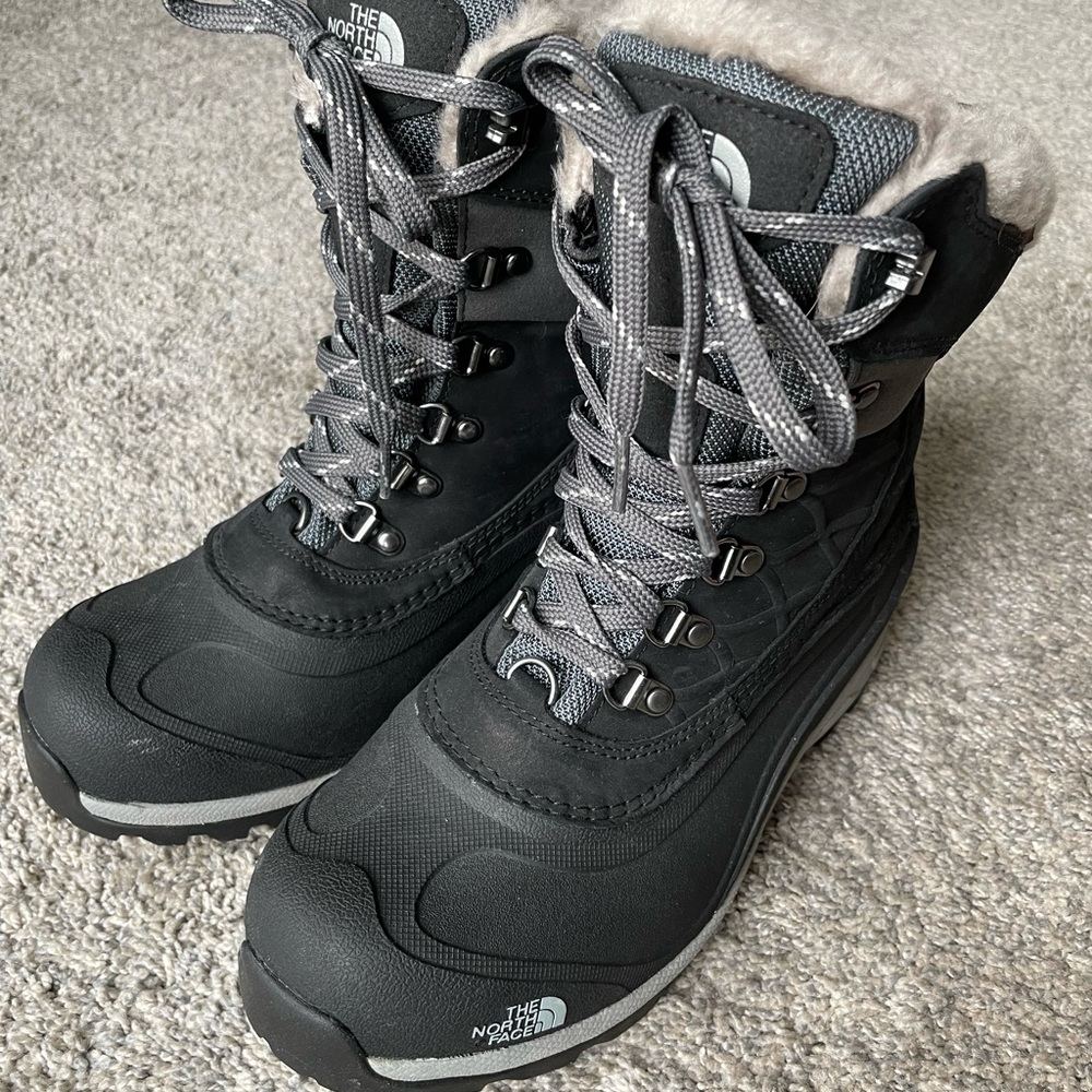 The North Face Winter boots, as new. Black and gray with faux fur top, insulated